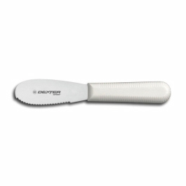 Choice 3 1/2 Scalloped Stainless Steel Sandwich Spreader with White  Polypropylene Handle